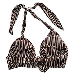 Robin Piccone Brown & White Striped Triangle Halter Bikini Top Women's Sz M
